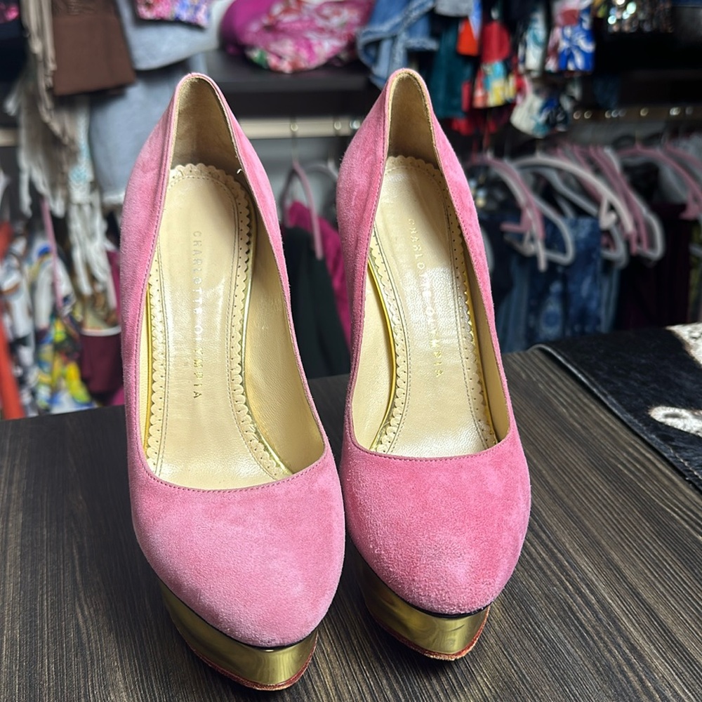 Pink Charlotte Olympia suede shoes size 37 1/2